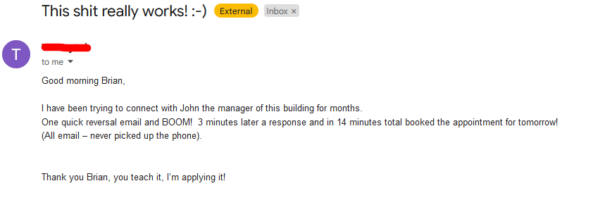 Tom Testimonial Email